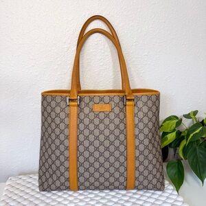 GUCCI GG Tote Shoulder Bag Canvas Brown Leather Orange